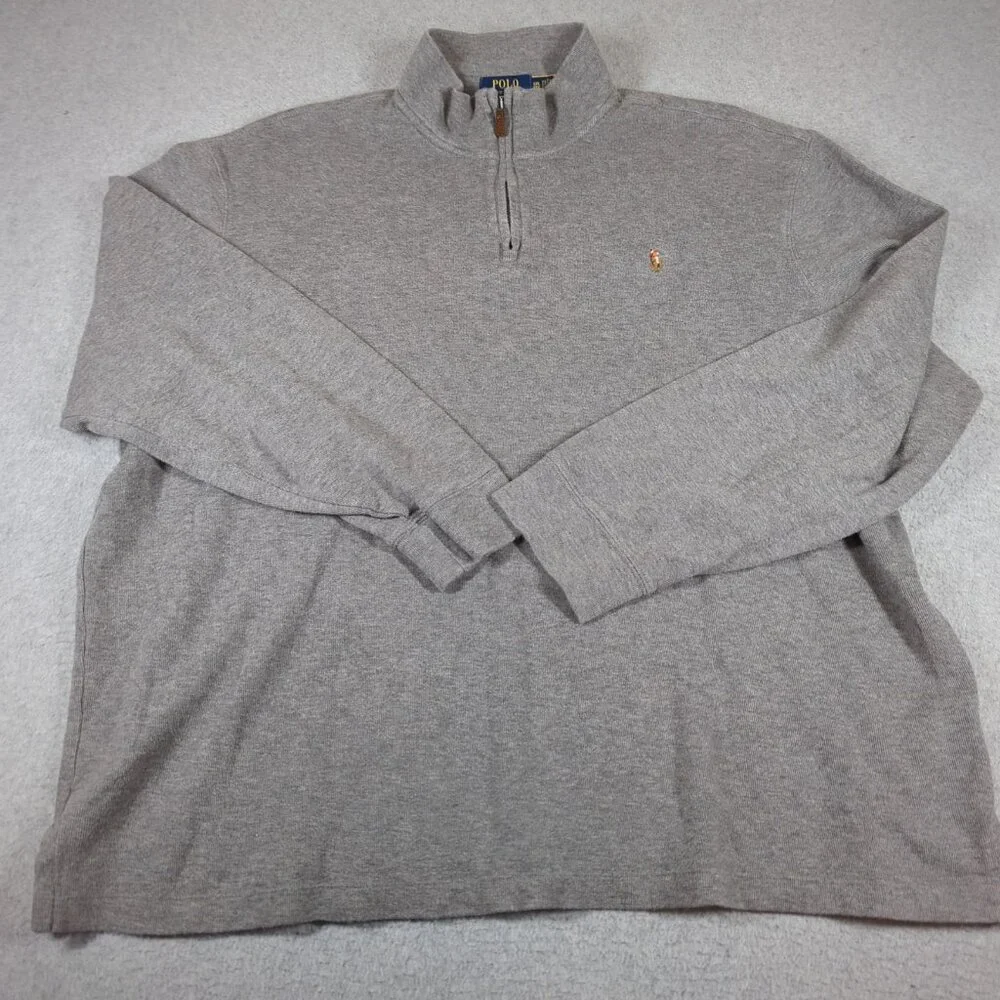 Polo Ralph Lauren Sweater Mens 2XL Gray Long Sleeve Estate Rib 1/4 Zip Pullover